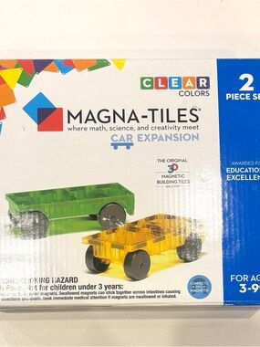 Magna-Tiles Clear Colors Car Expansion - Green & Yellow Magnetic Bases
